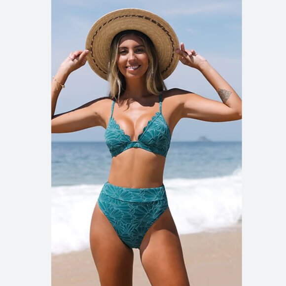 Flourishing Floral Scalloped Bralette And Cheeky High Waist Set - Picture 1 of 5